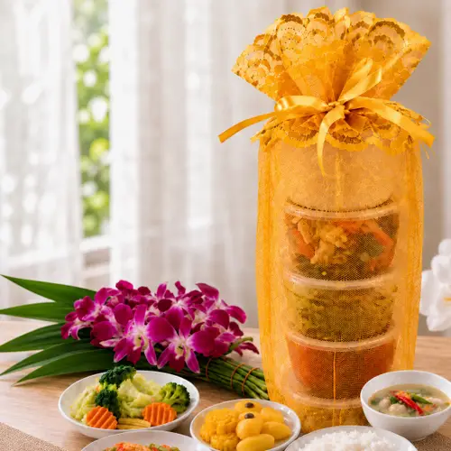 ปิ่นโตพื้นฐาน พร้อมดอกไม้สด